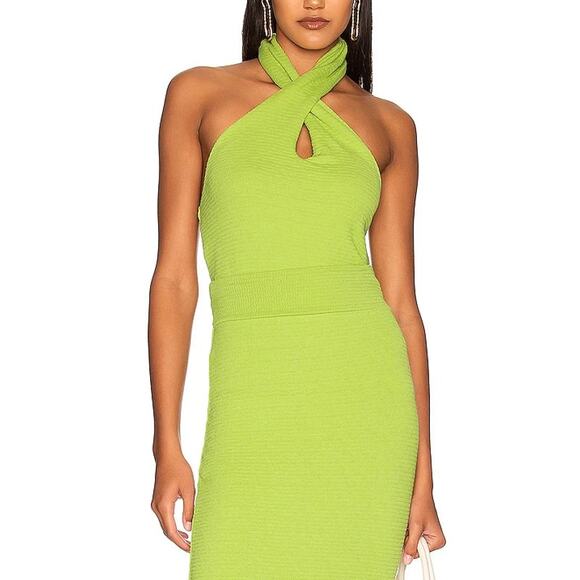 ENZA COSTA Puckered Knit Twist Halter Top Womens Small Green Summer Beach NEW - Picture 1 of 12